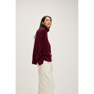 Chunky Roll Neck Sweater - Mulberry Red