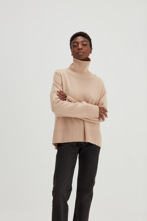 Chunky Roll Neck Sweater - Wheat