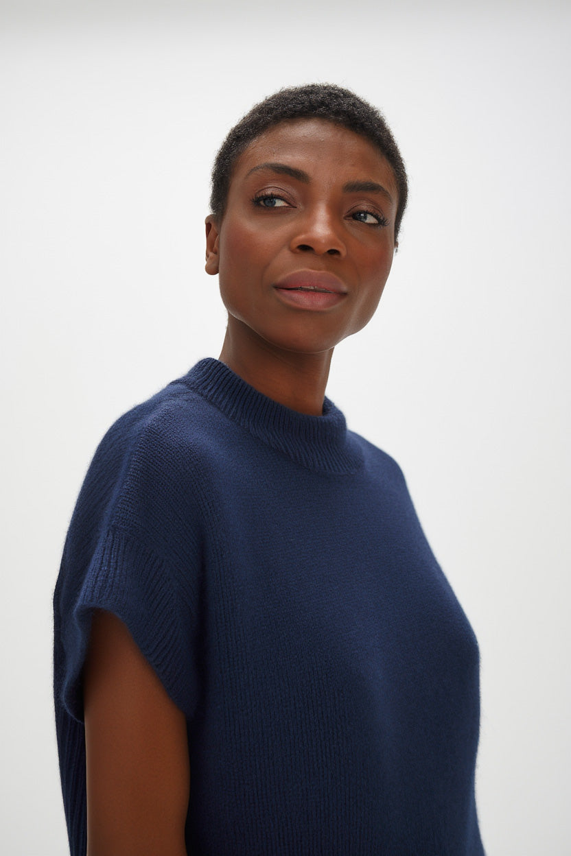 Davida Chunky Vest Turtleneck Sweaters Navy