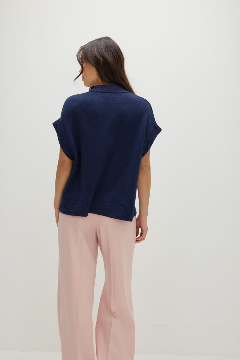 Davida Chunky Vest Turtleneck Sweaters Navy