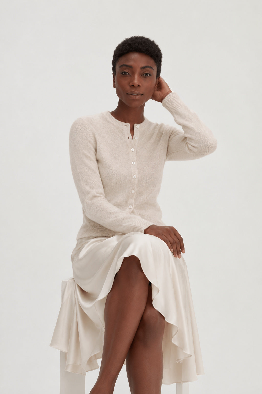 Davida Classic Cardigan Cardigans Light Beige