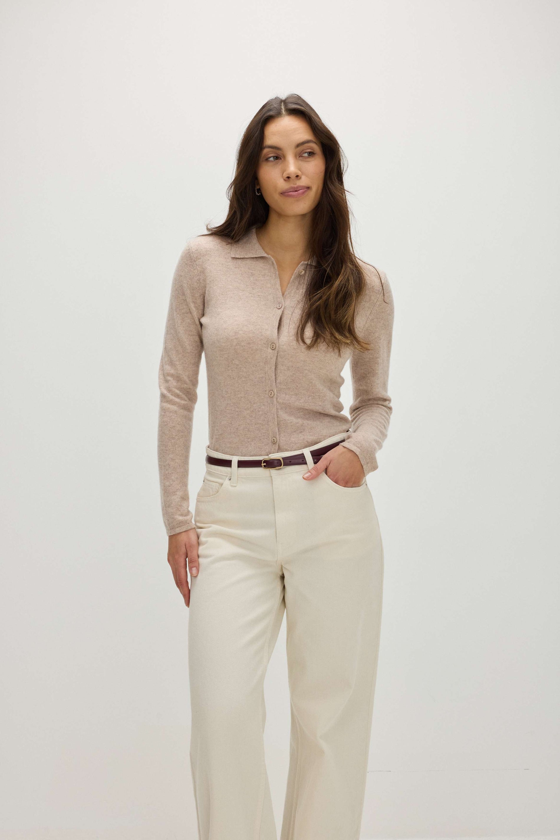 Davida Classic Collar Cardigan Cardigans Sand