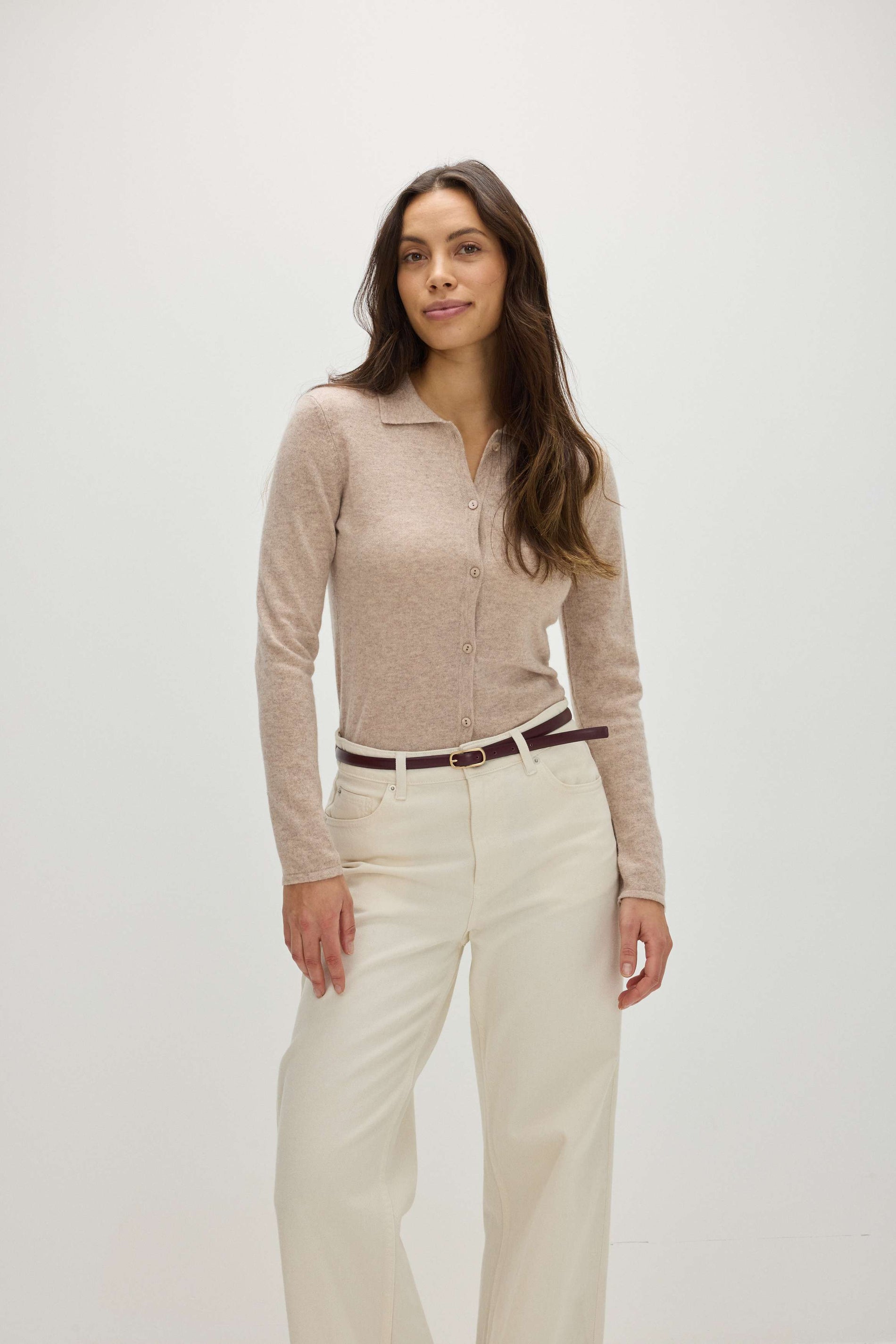 Davida Classic Collar Cardigan Cardigans Sand