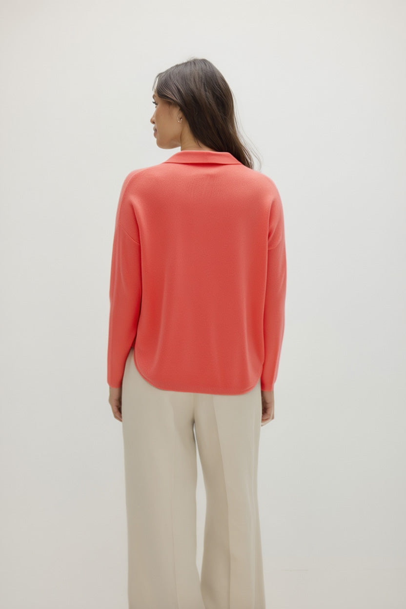 Davida Curved Open Collar Sweaters Intense Coral