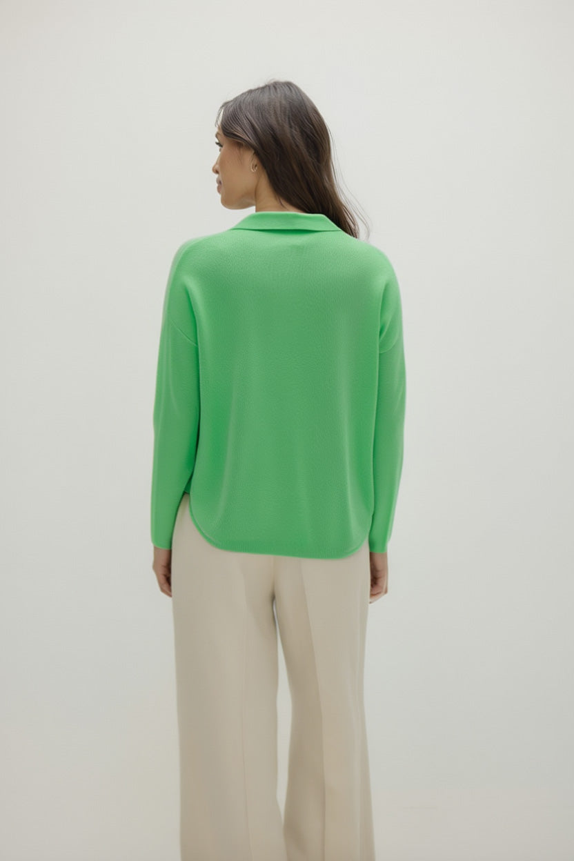 Davida Curved Open Collar Sweaters Intense Green