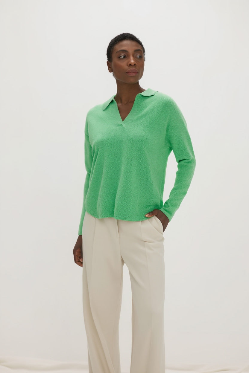Davida Curved Open Collar Sweaters Intense Green