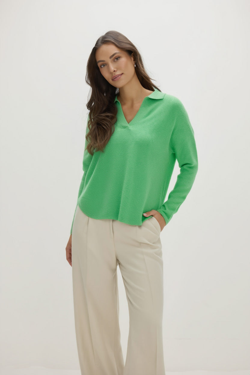 Davida Curved Open Collar Sweaters Intense Green