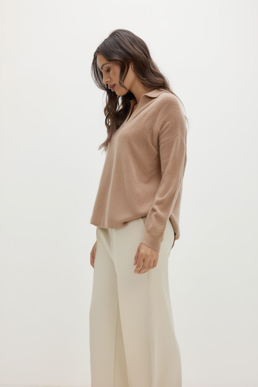 Davida Curved Open Collar Sweaters Mink