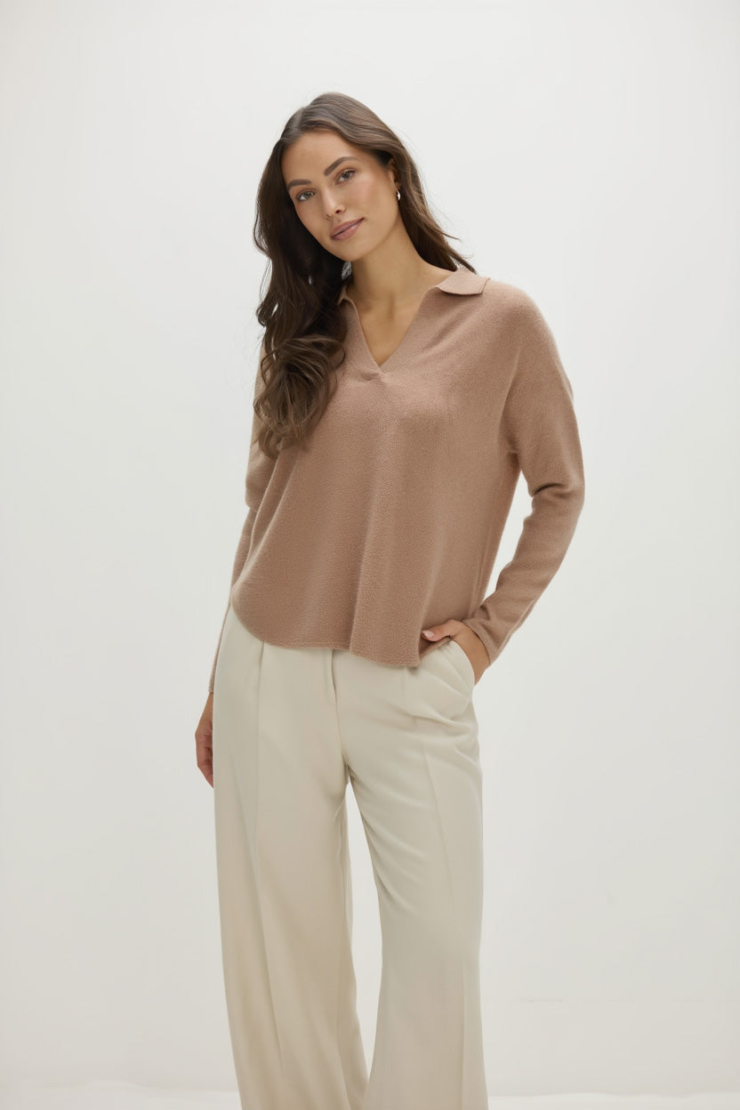 Davida Curved Open Collar Sweaters Mink