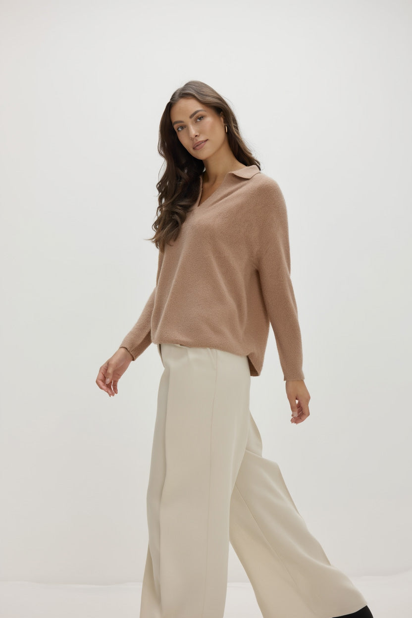 Davida Curved Open Collar Sweaters Mink