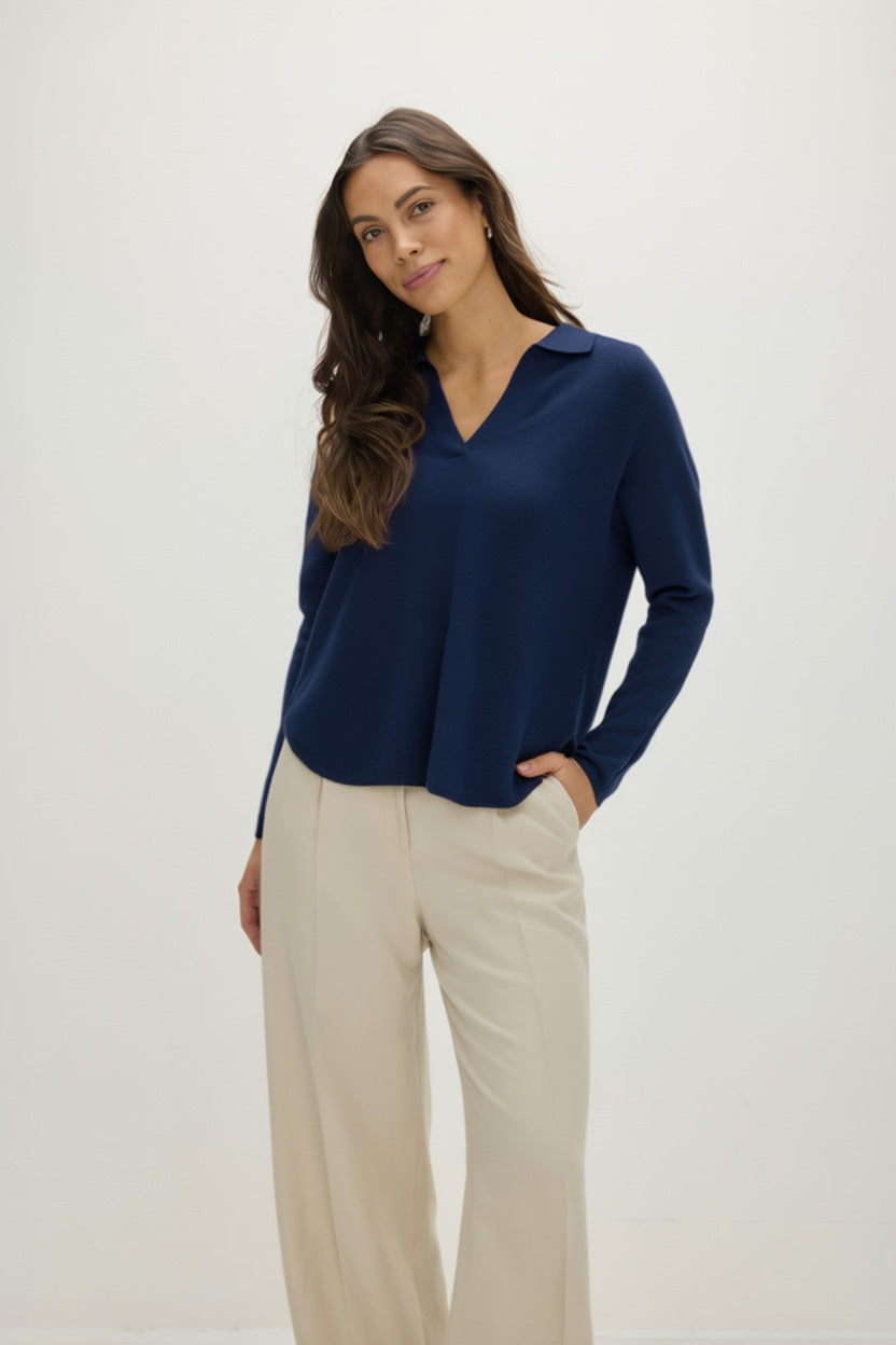 Davida Curved Open Collar Sweaters Navy
