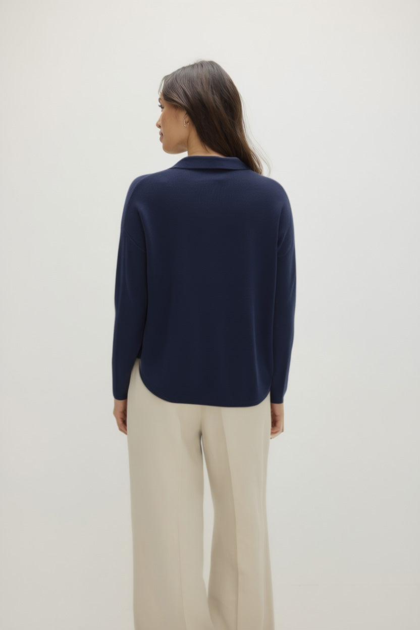 Davida Curved Open Collar Sweaters Navy