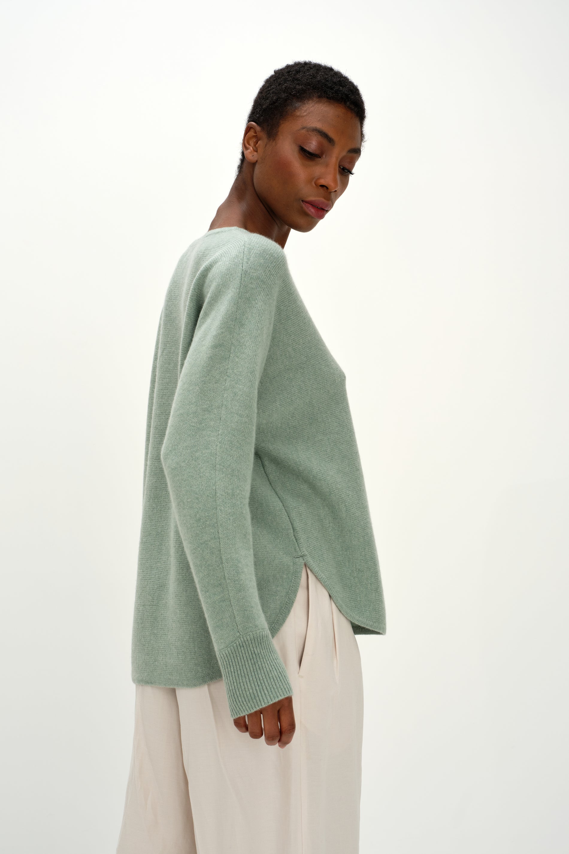 Davida Curved Sweater Long Sweaters Sage