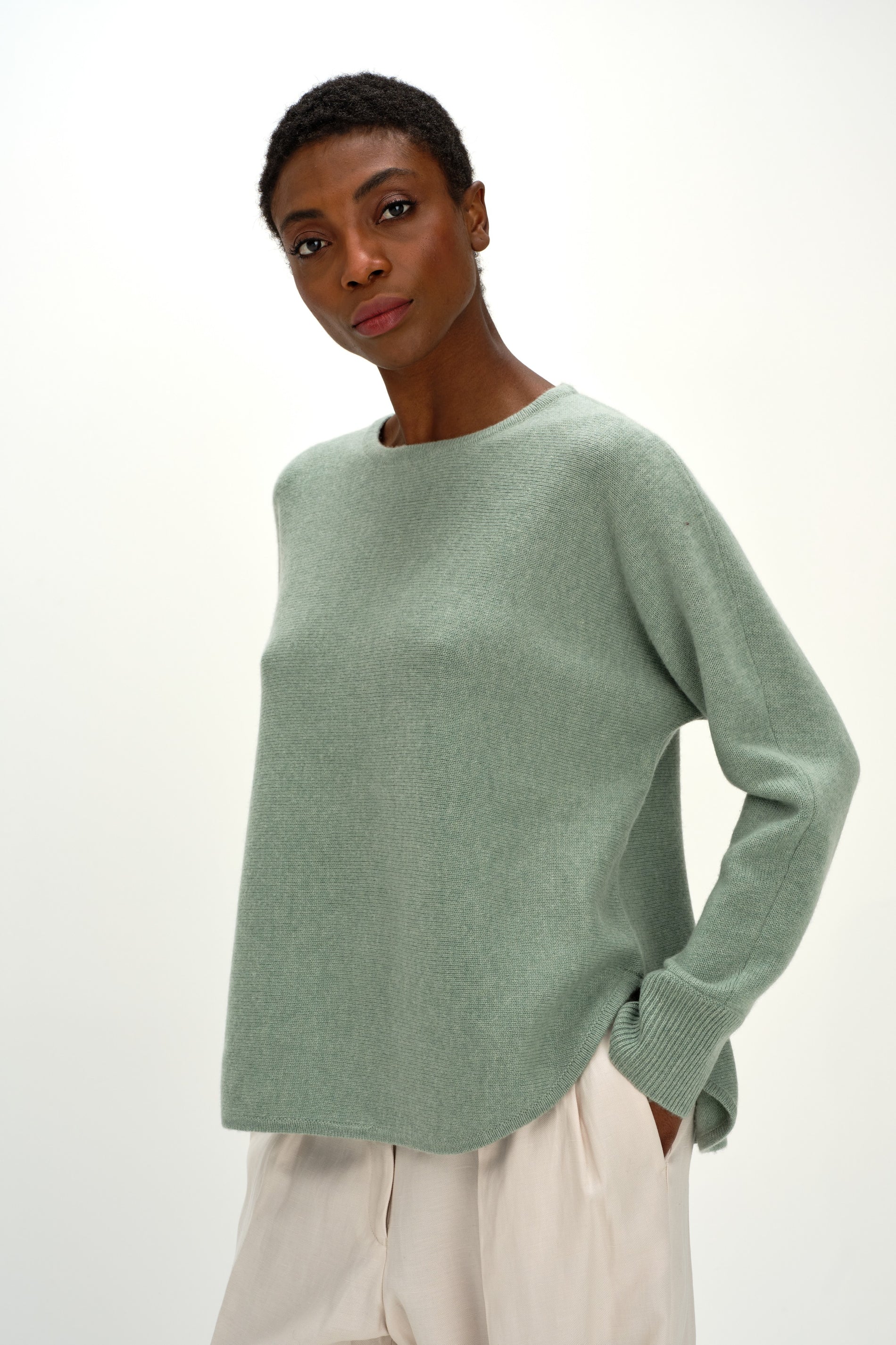 Davida Curved Sweater Long Sweaters Sage