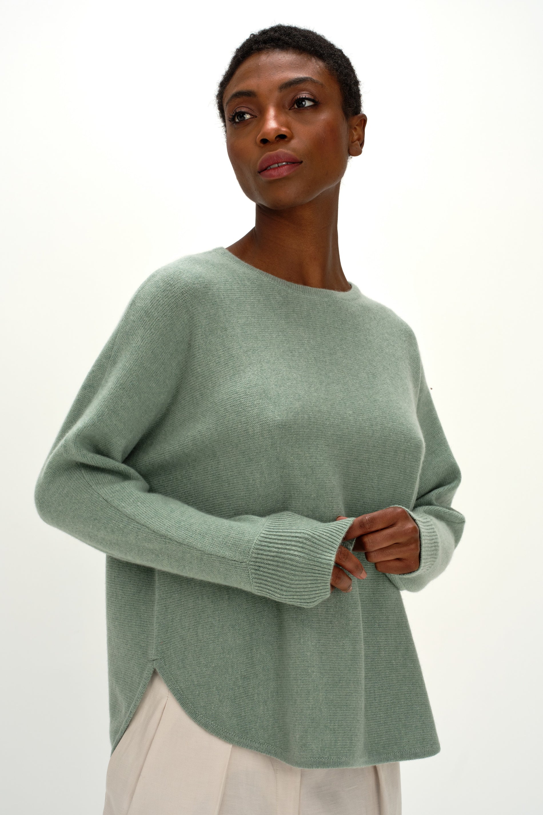 Davida Curved Sweater Long Sweaters Sage