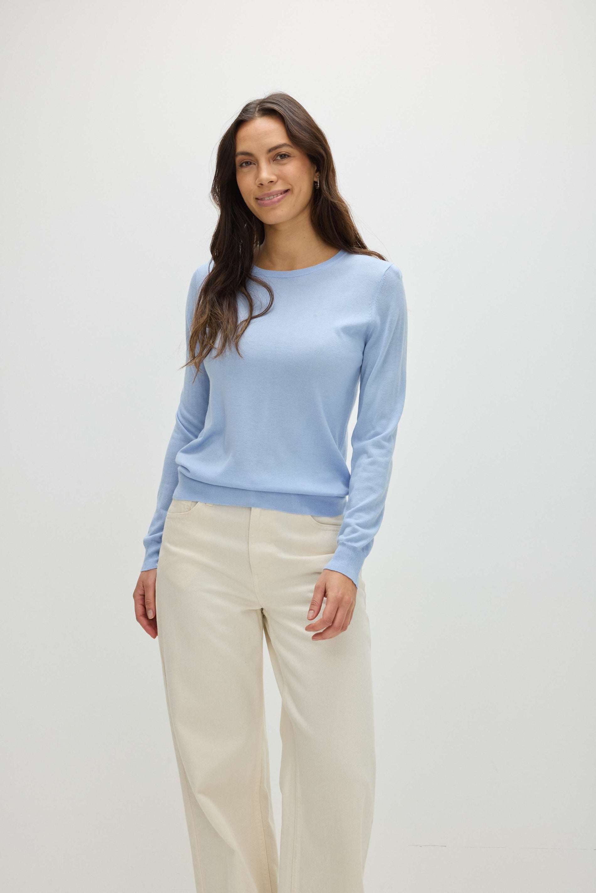 Davida Fine Knit O-neck Sweater Sweaters Blue Fog