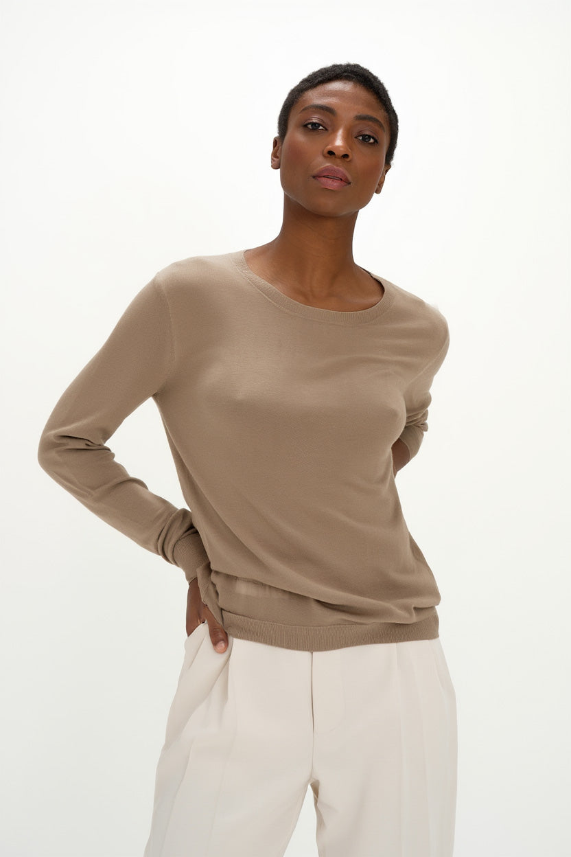 Davida Fine Knit O-neck Sweater Sweaters Mink