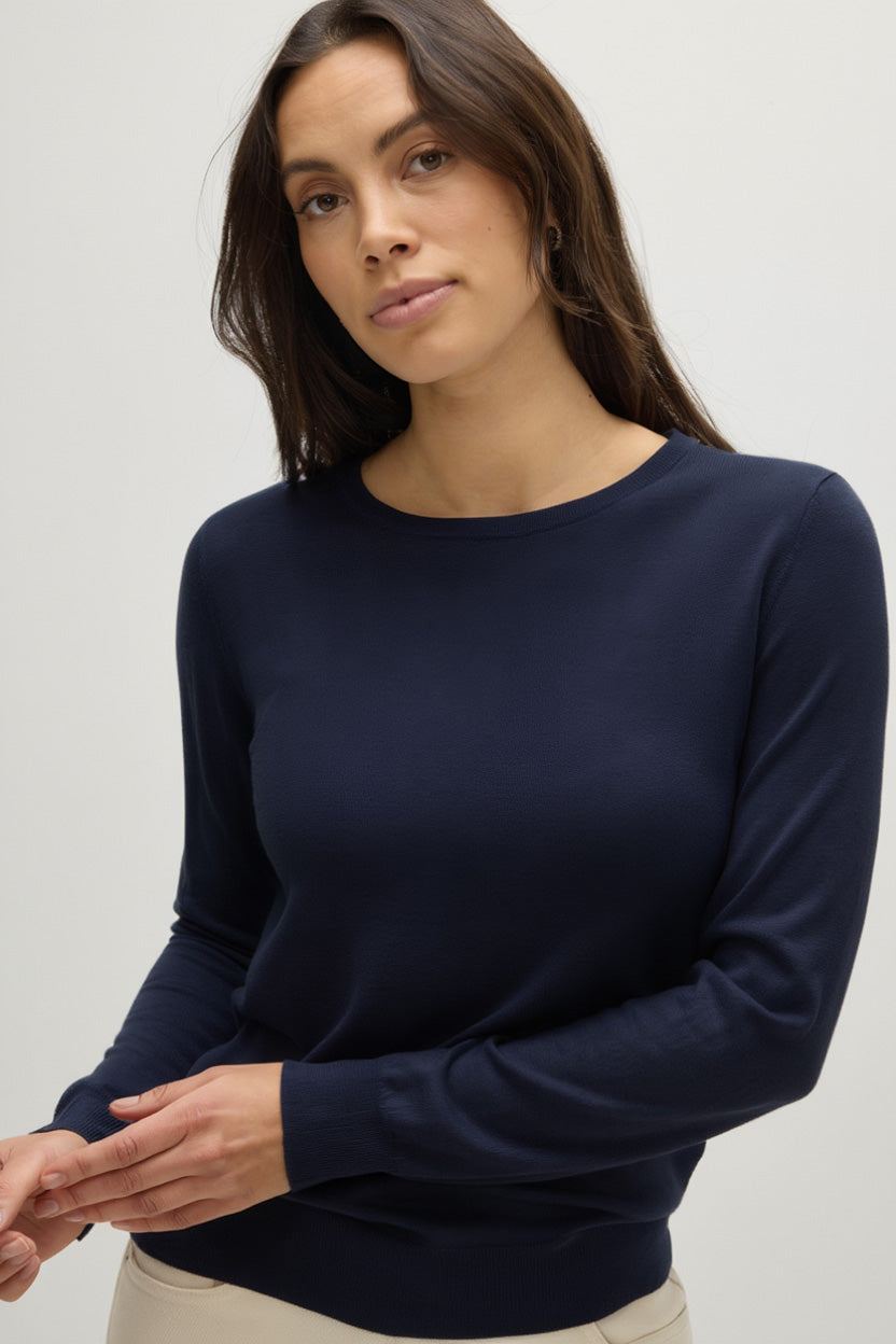 Davida Fine Knit O-neck Sweater Sweaters Navy