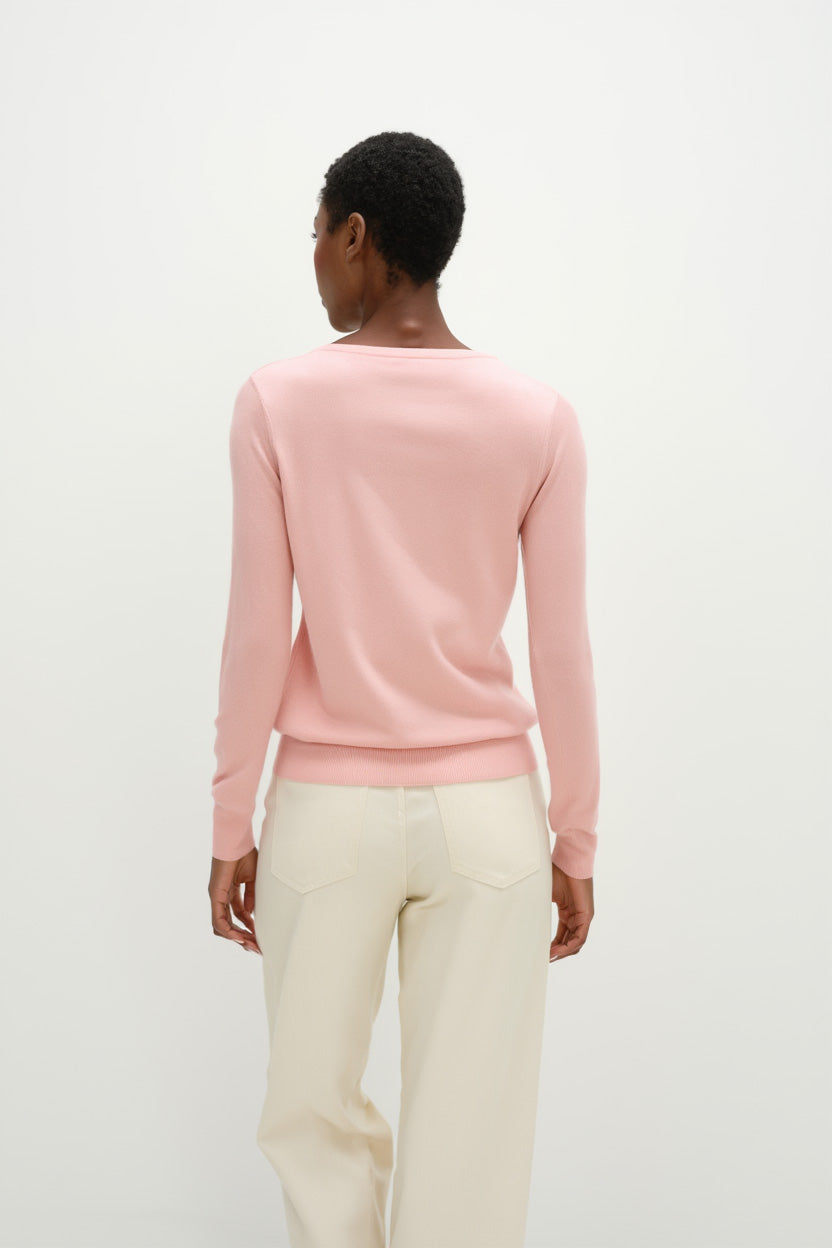 Davida Fine Knit O-neck Sweater Sweaters Pink