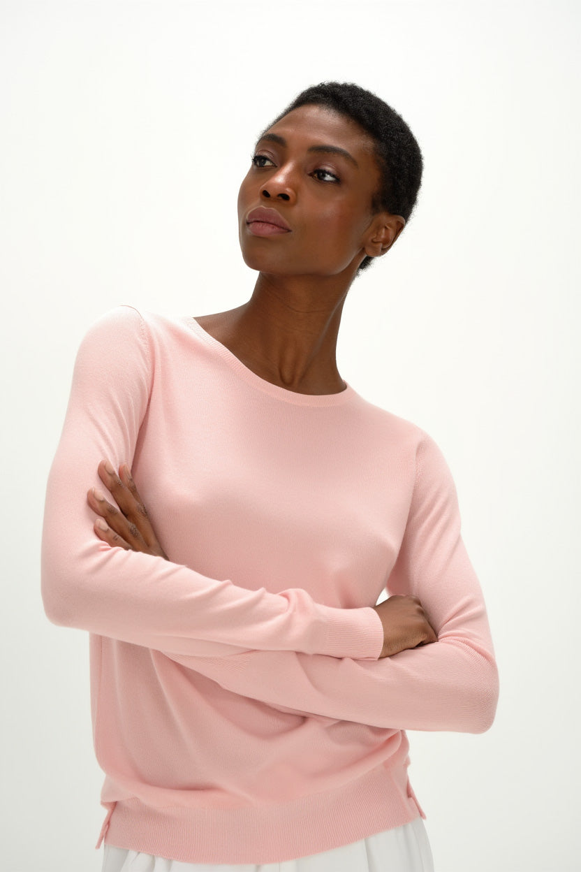 Davida Fine Knit O-neck Sweater Sweaters Pink