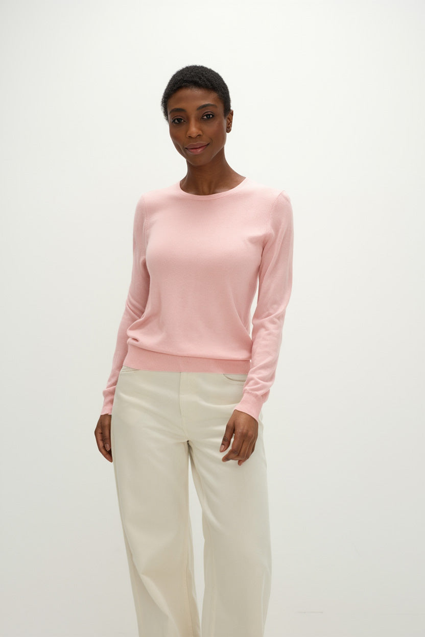 Davida Fine Knit O-neck Sweater Sweaters Pink