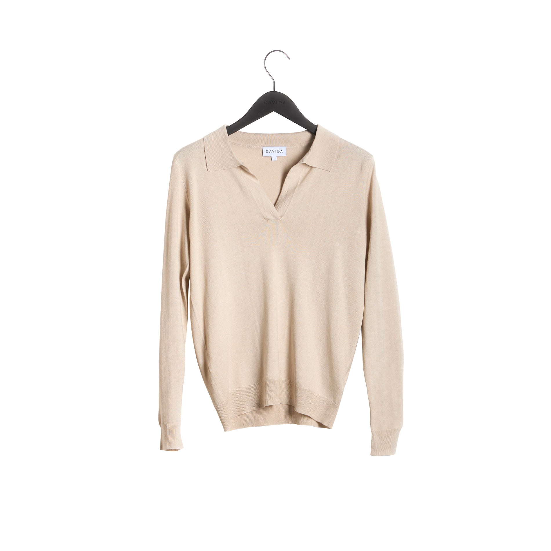 Davida Fine Knit Open Collar Sweater Sweaters Light Beige
