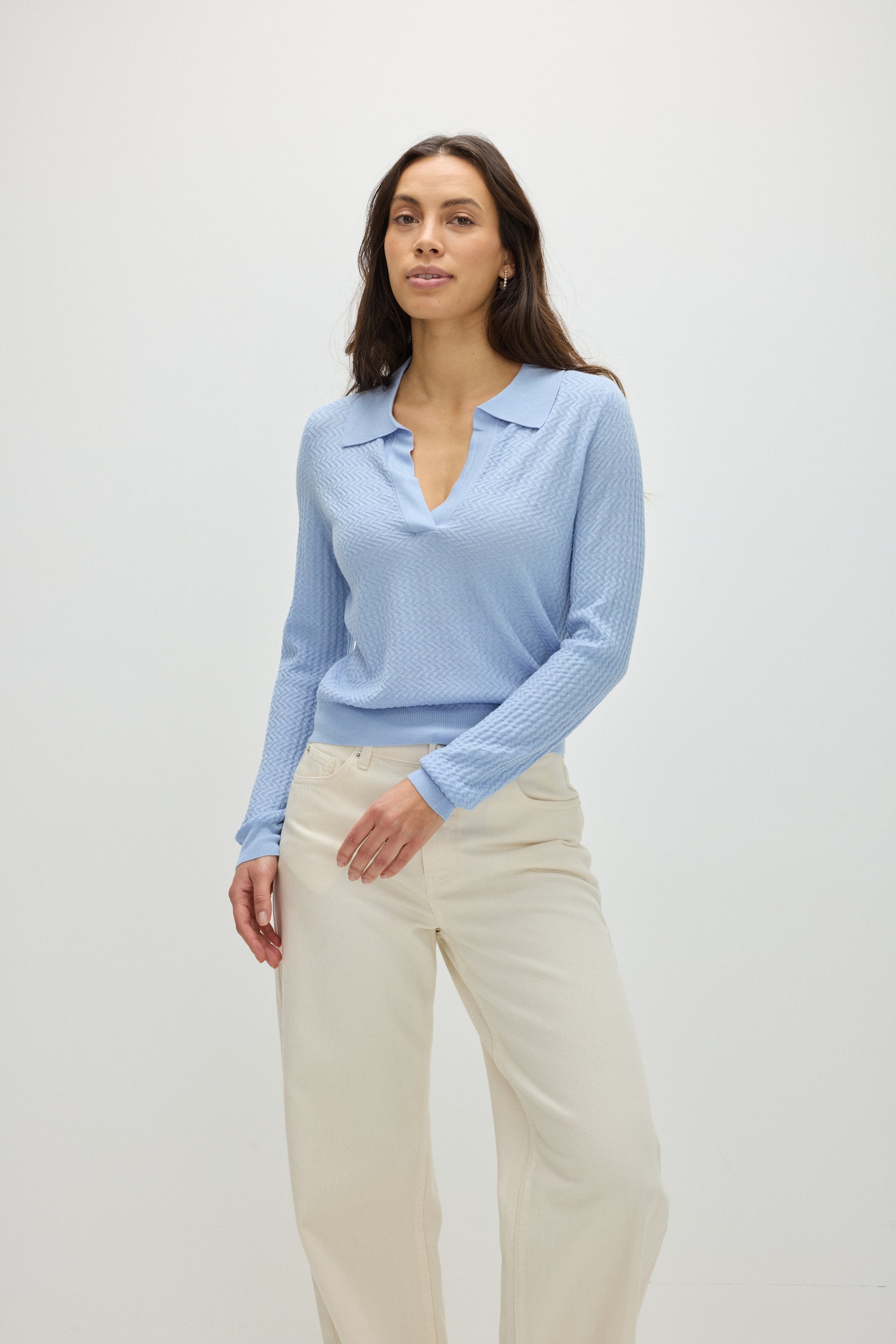 Davida Fine Knit Short Open Collar Sweater Sweaters Blue Fog