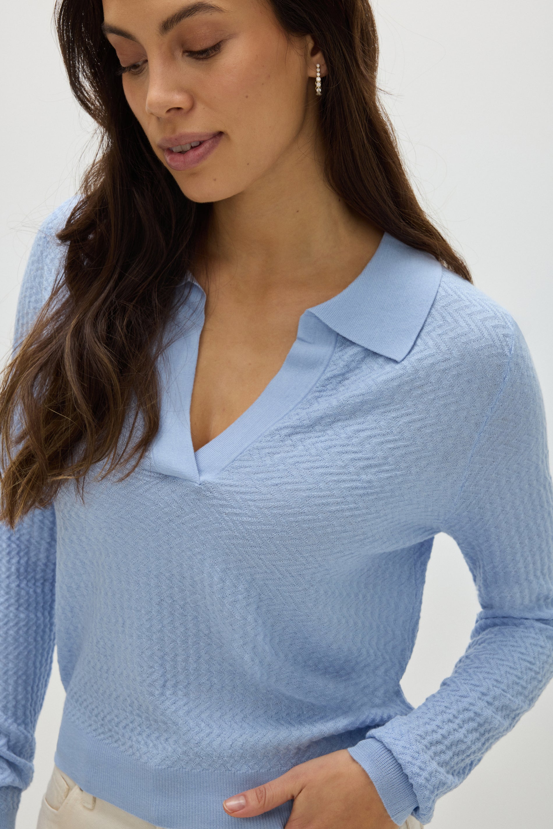Davida Fine Knit Short Open Collar Sweater Sweaters Blue Fog
