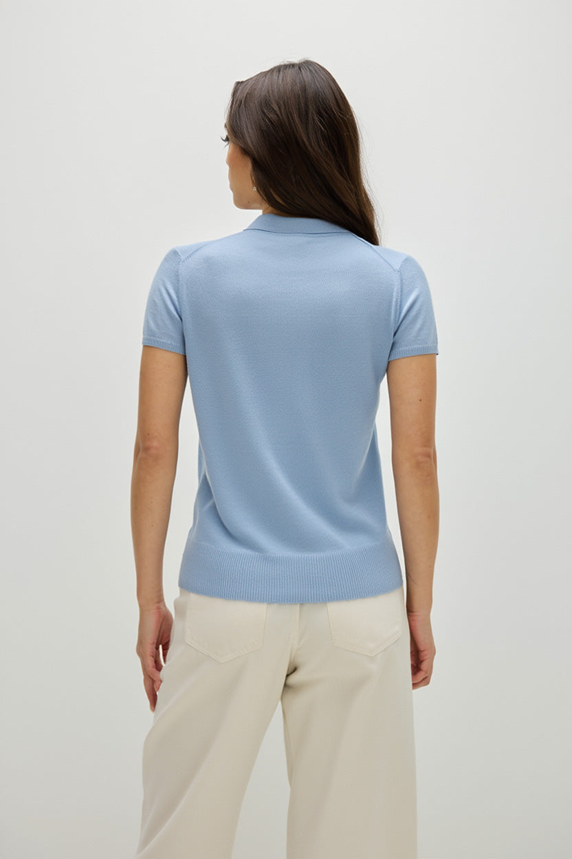 Davida Fine Knit Short Sleeve Pique Sweaters Blue Fog