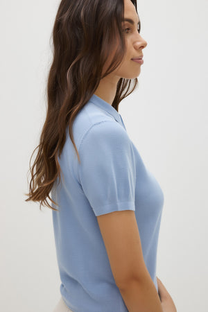 Fine Knit Short Sleeve Pique - Blue Fog