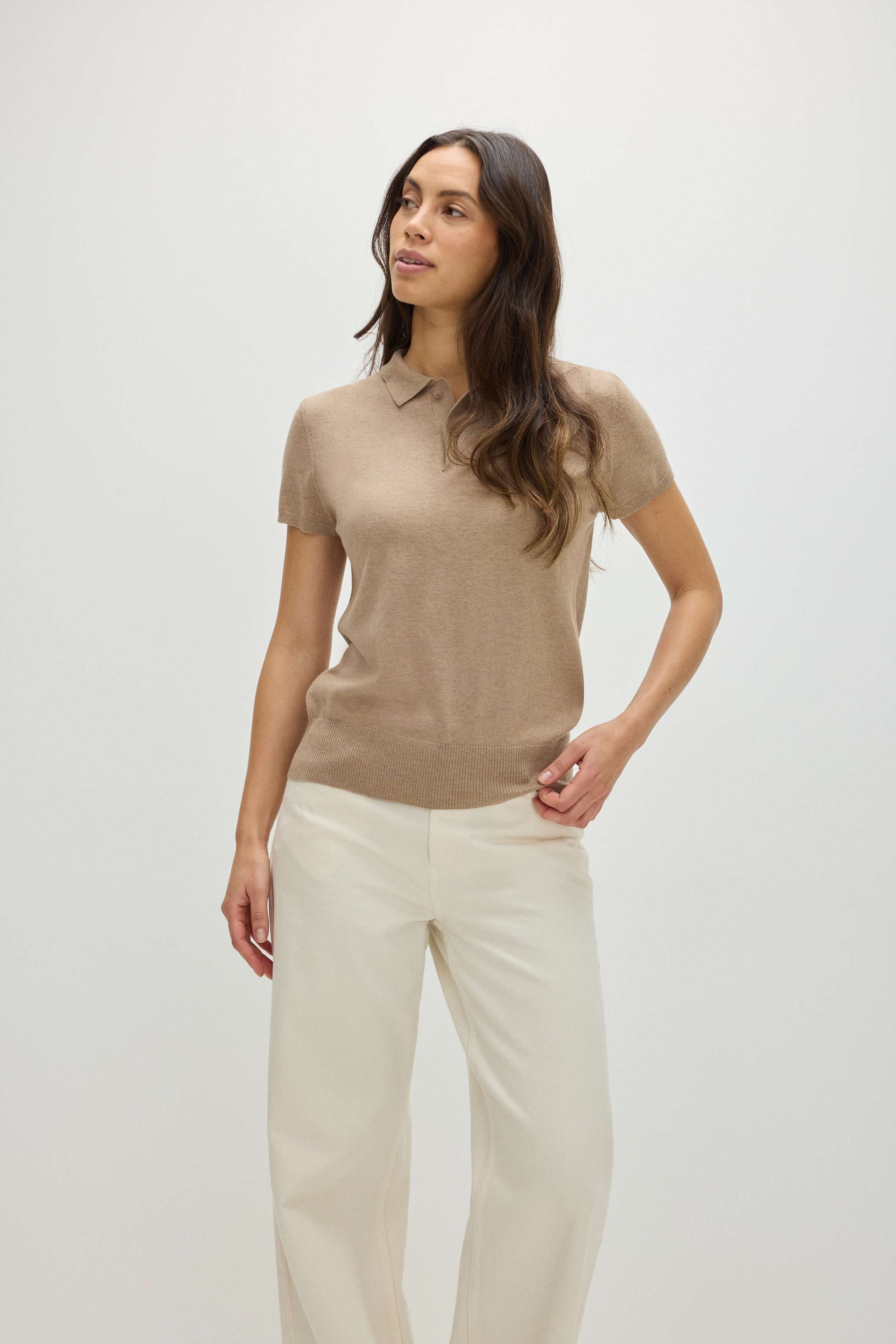 Davida Fine Knit Short Sleeve Pique Sweaters Mink