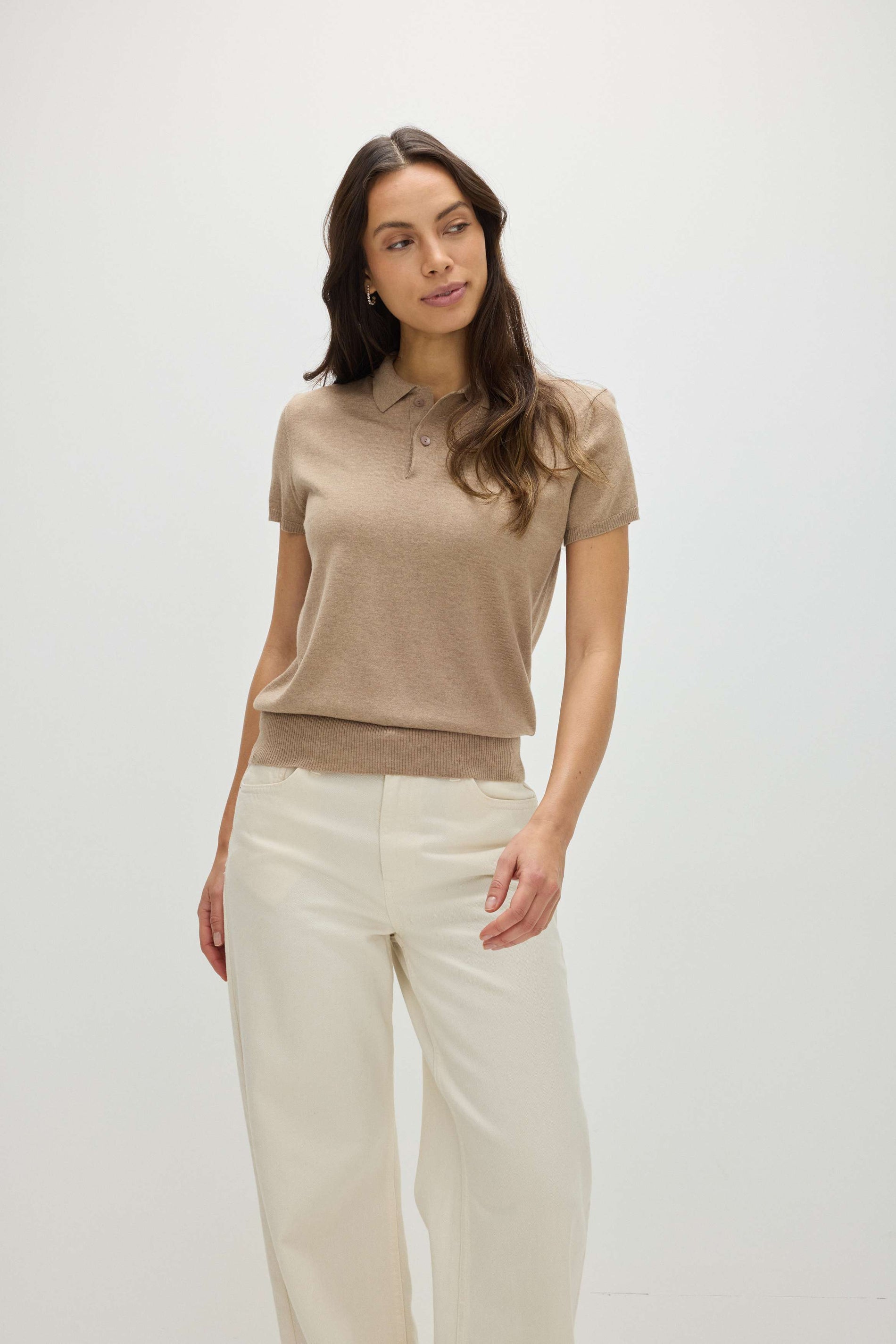 Davida Fine Knit Short Sleeve Pique Sweaters Mink