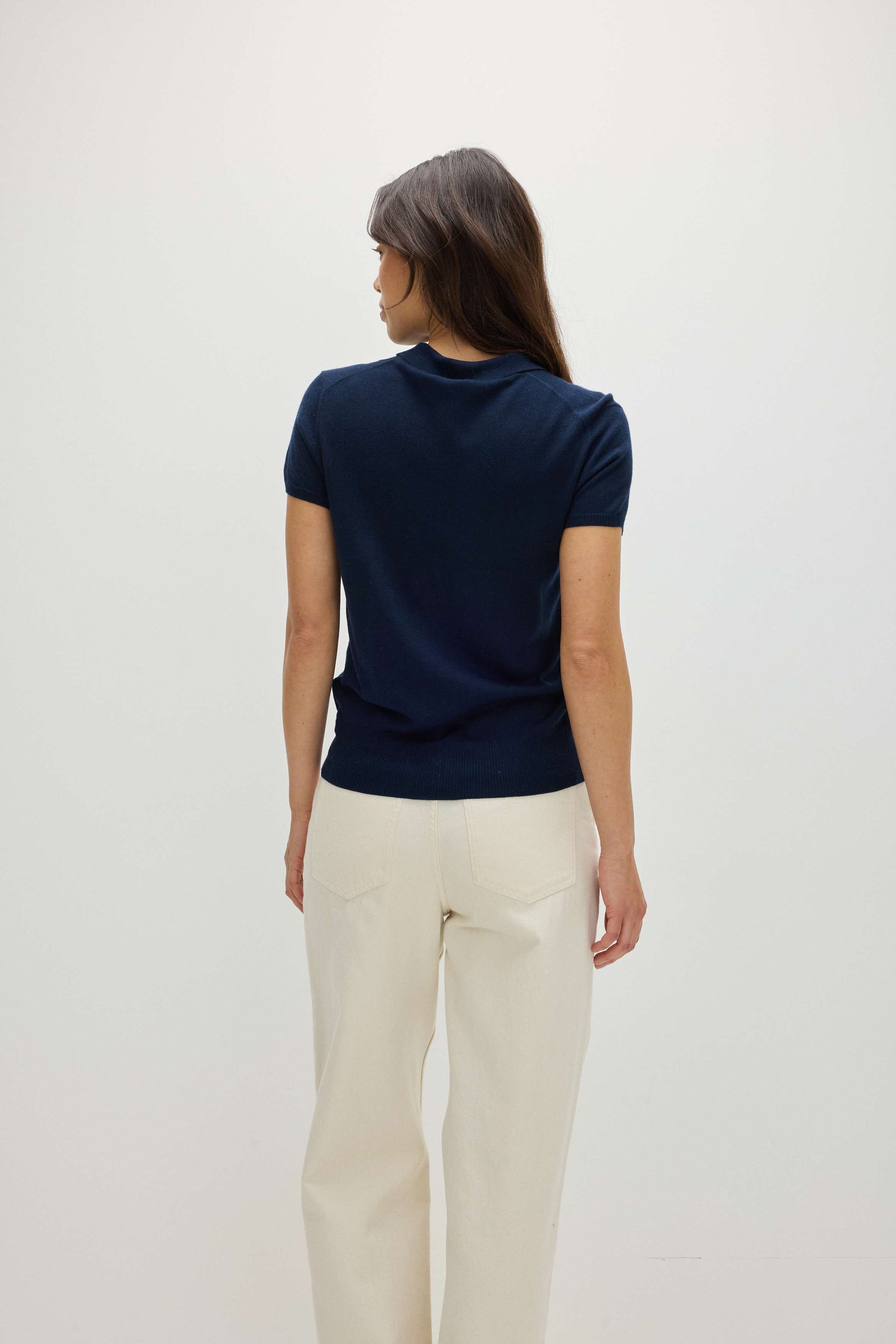 Davida Fine Knit Short Sleeve Pique Sweaters Navy