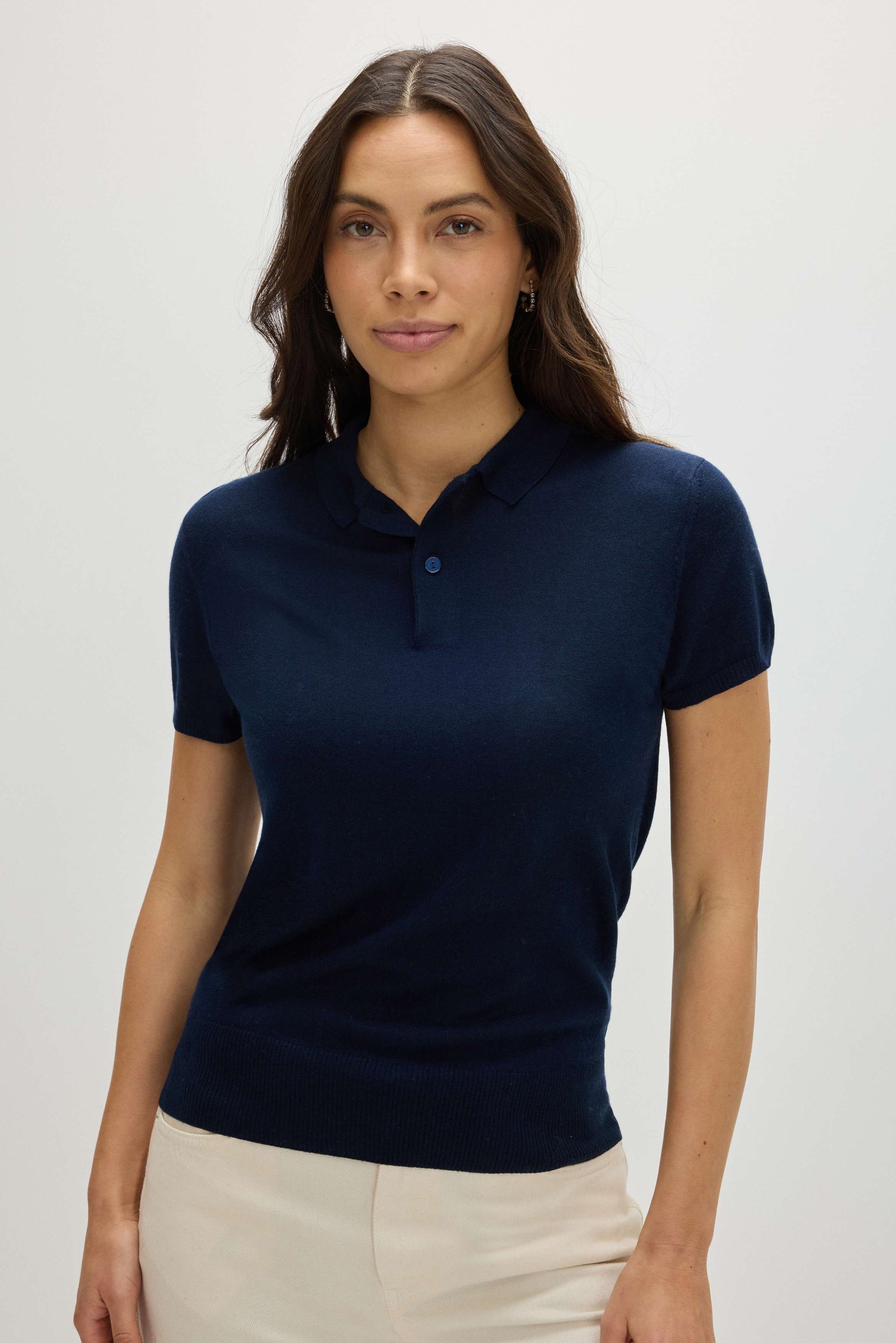 Davida Fine Knit Short Sleeve Pique Sweaters Navy