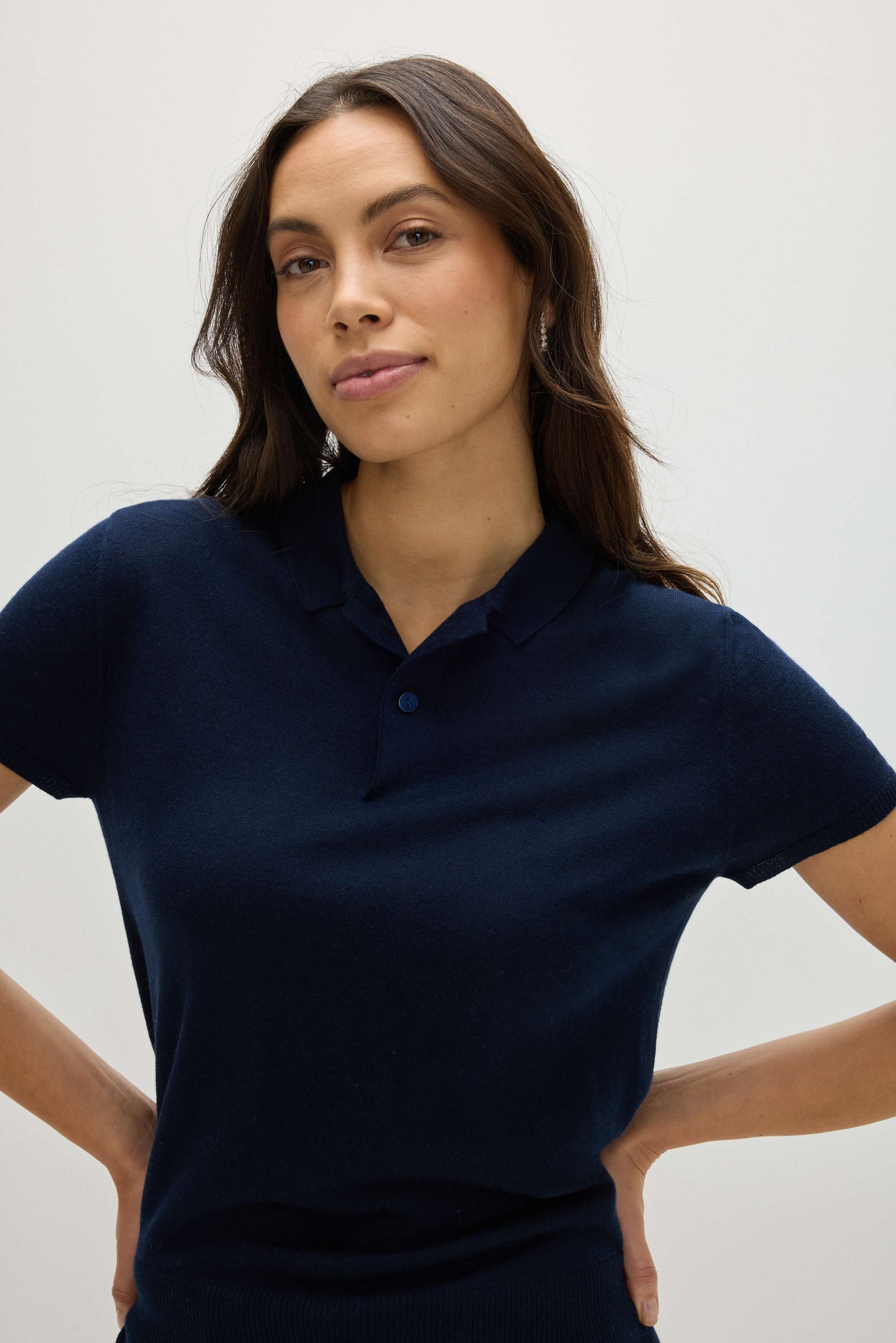 Davida Fine Knit Short Sleeve Pique Sweaters Navy