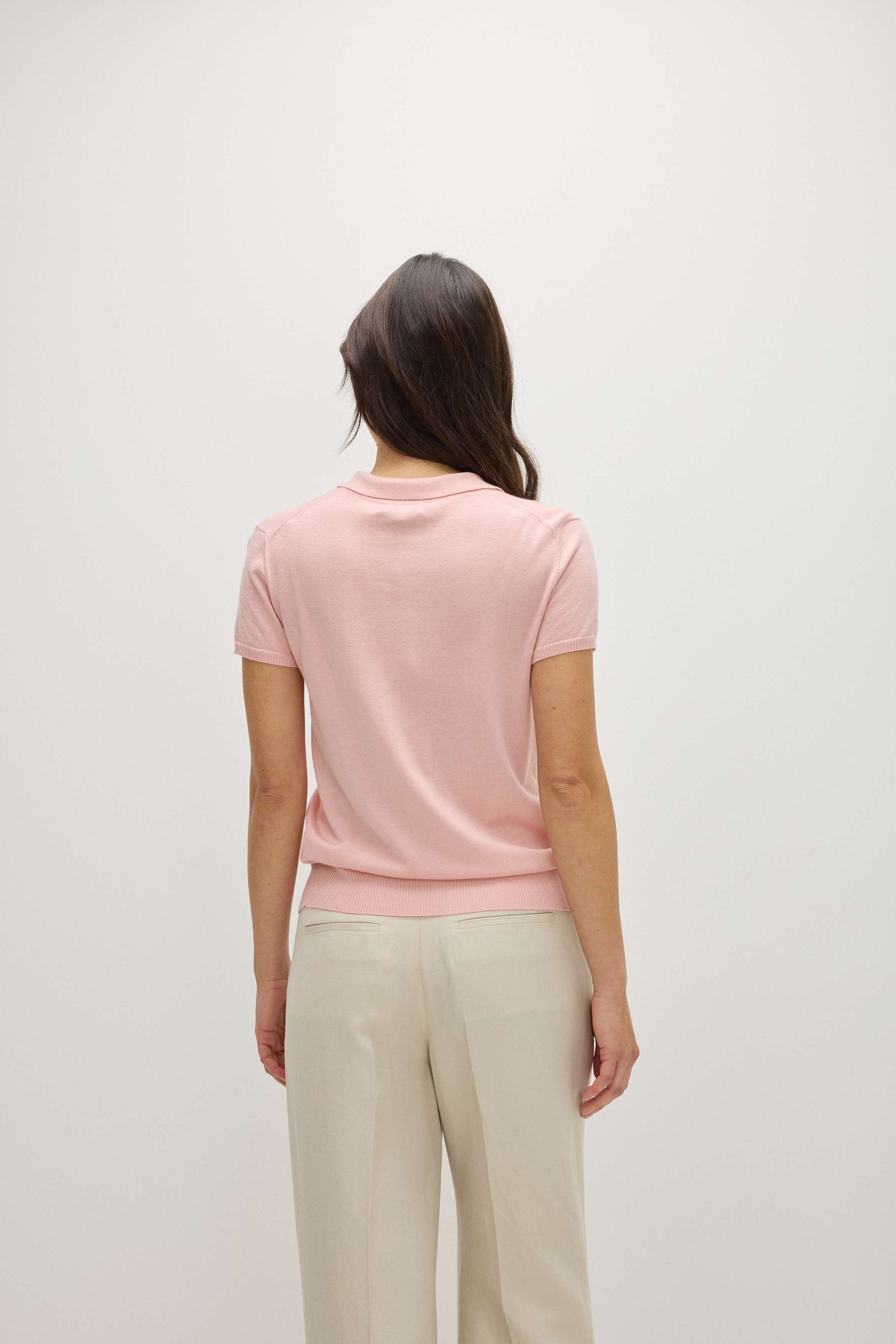 Davida Fine Knit Short Sleeve Pique Sweaters Pink