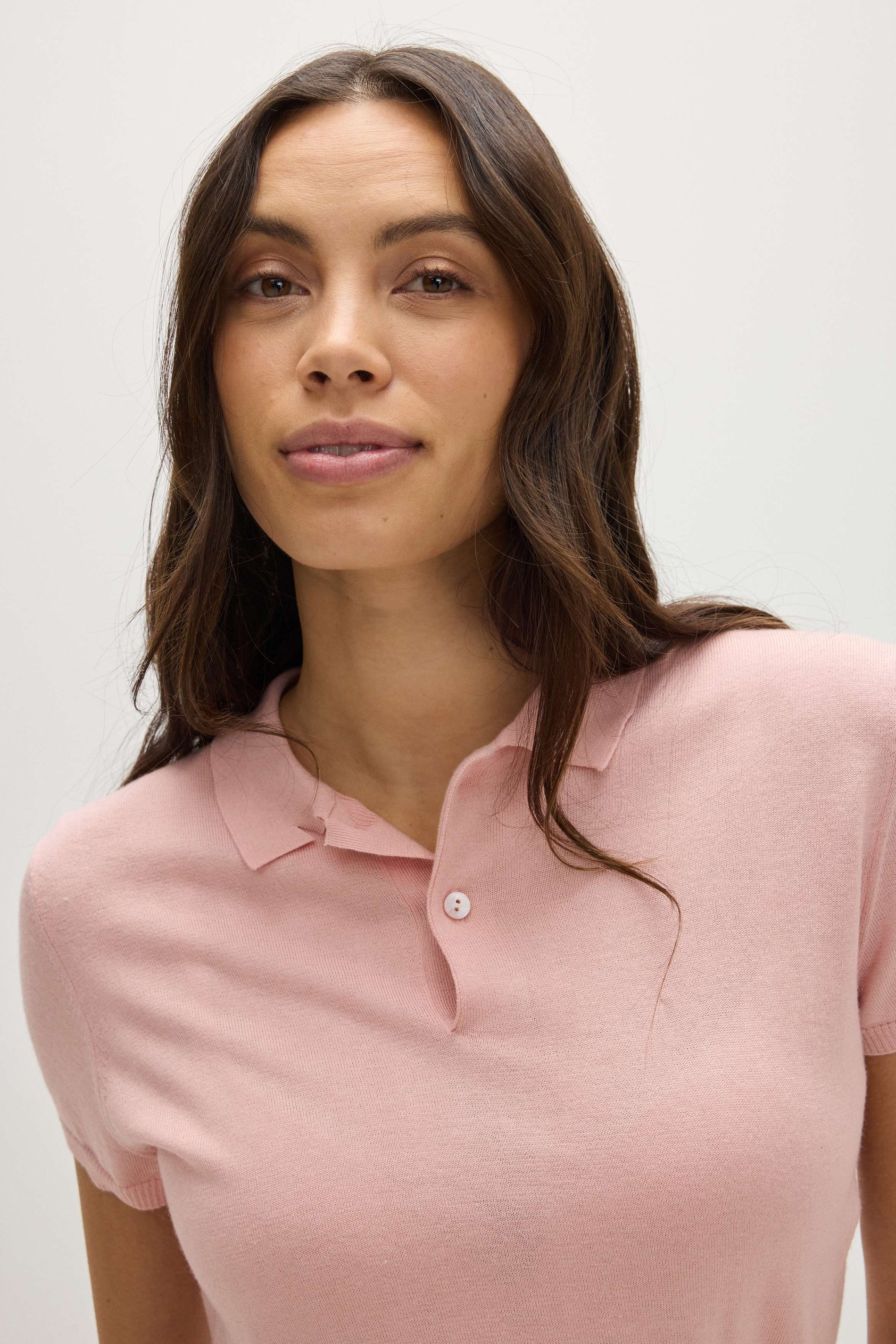 Davida Fine Knit Short Sleeve Pique Sweaters Pink