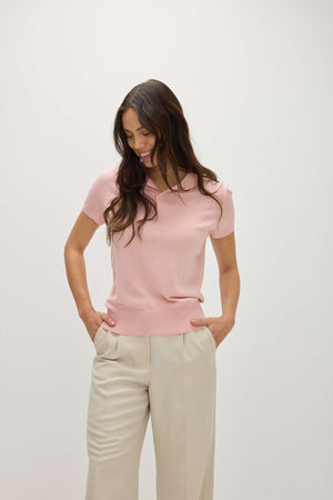 Fine Knit Short Sleeve Pique - Pink