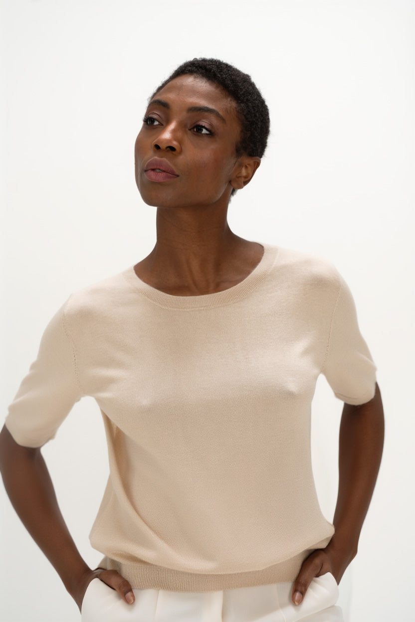 Davida Fine Knit T-shirt Oversized Sweaters Light Beige