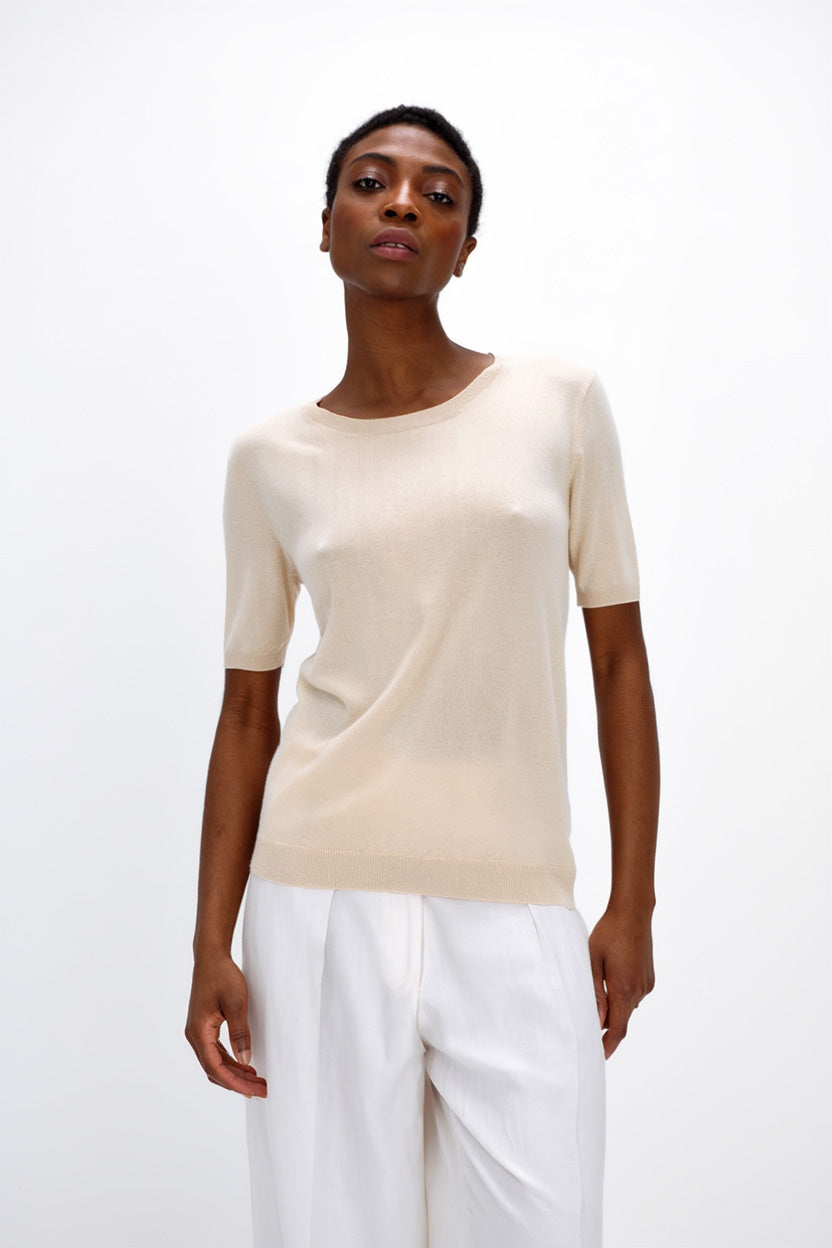 Davida Fine Knit T-shirt Oversized Sweaters Light Beige