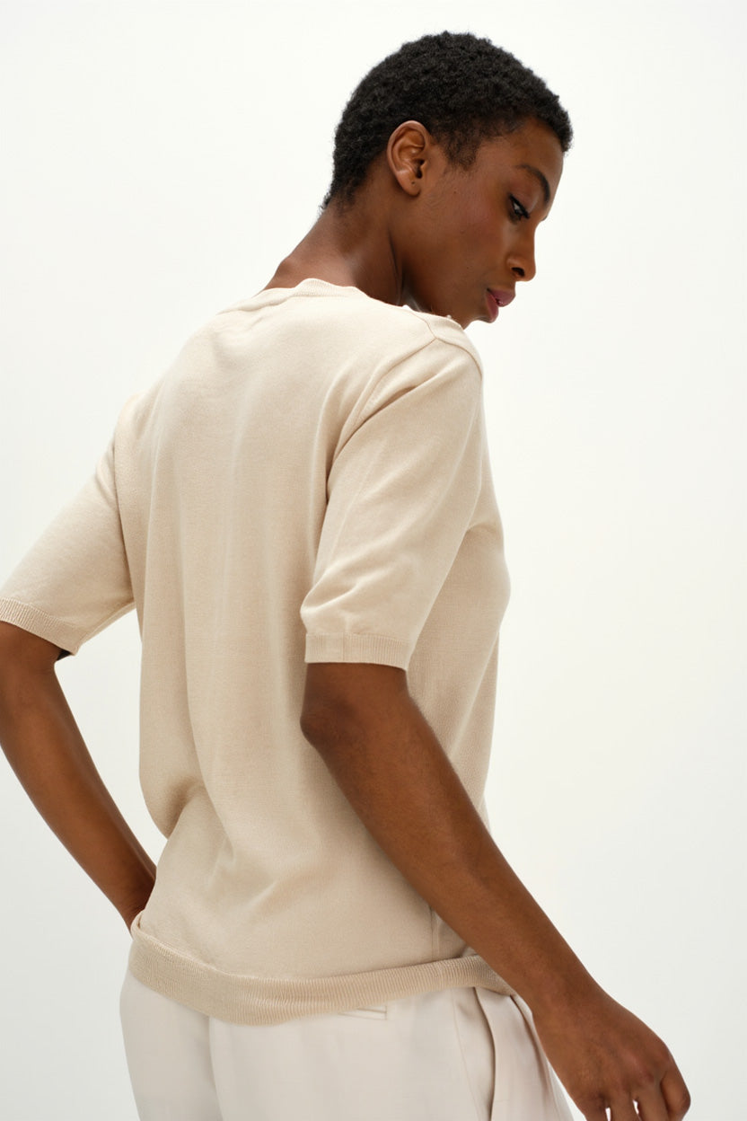 Davida Fine Knit T-shirt Oversized Sweaters Light Beige