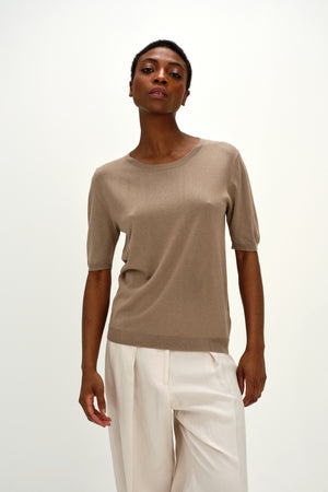 Fine Knit T-shirt Oversized - Mink
