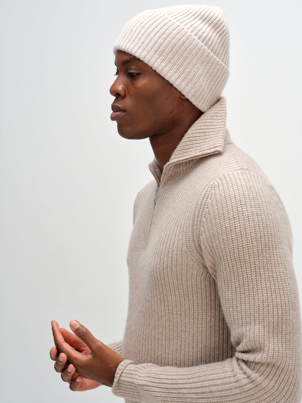 Davida Fold Rib Cap Hat Light Beige