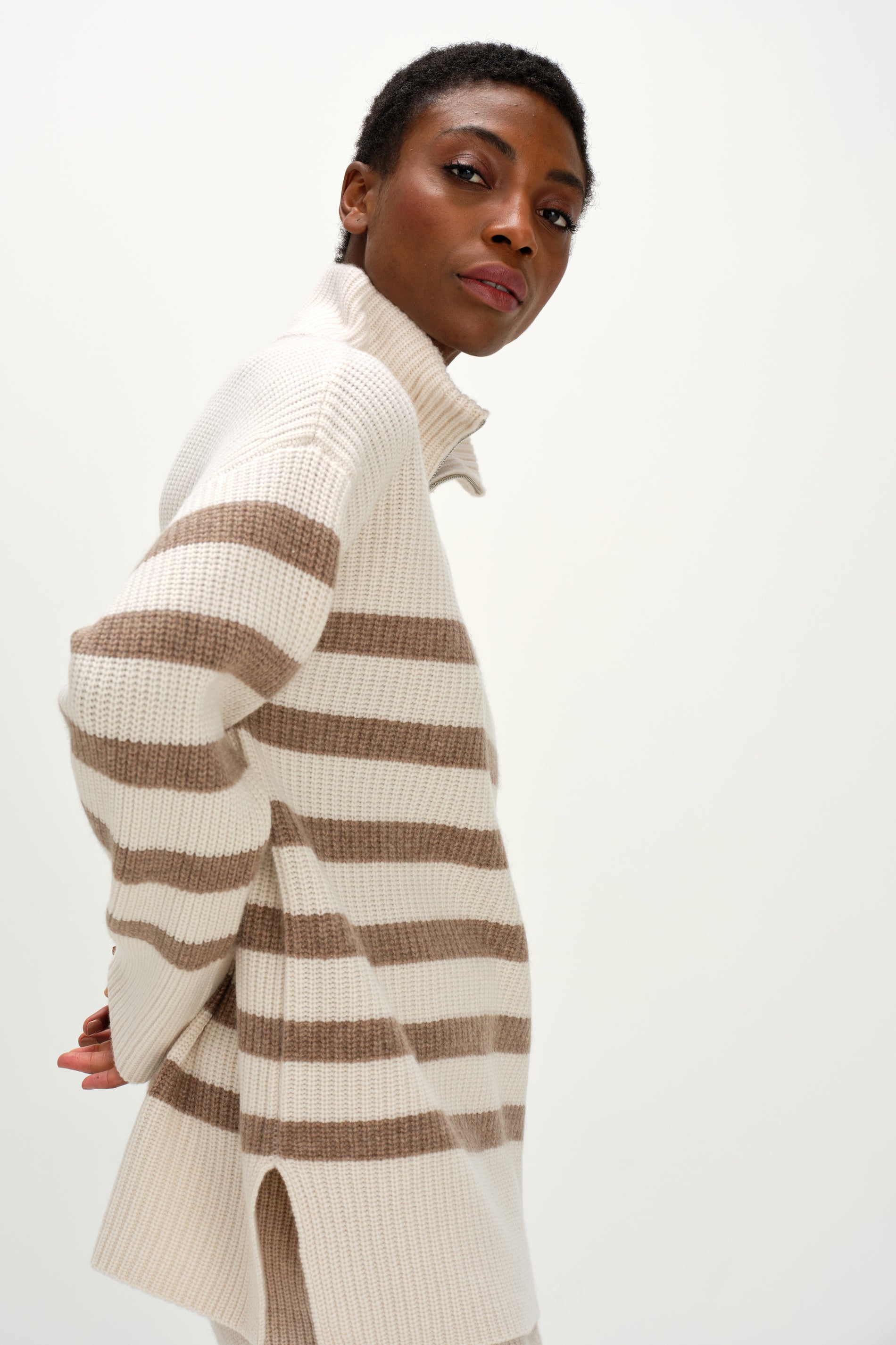 Davida Half Zip Striped Sweater Sweaters White/Mink