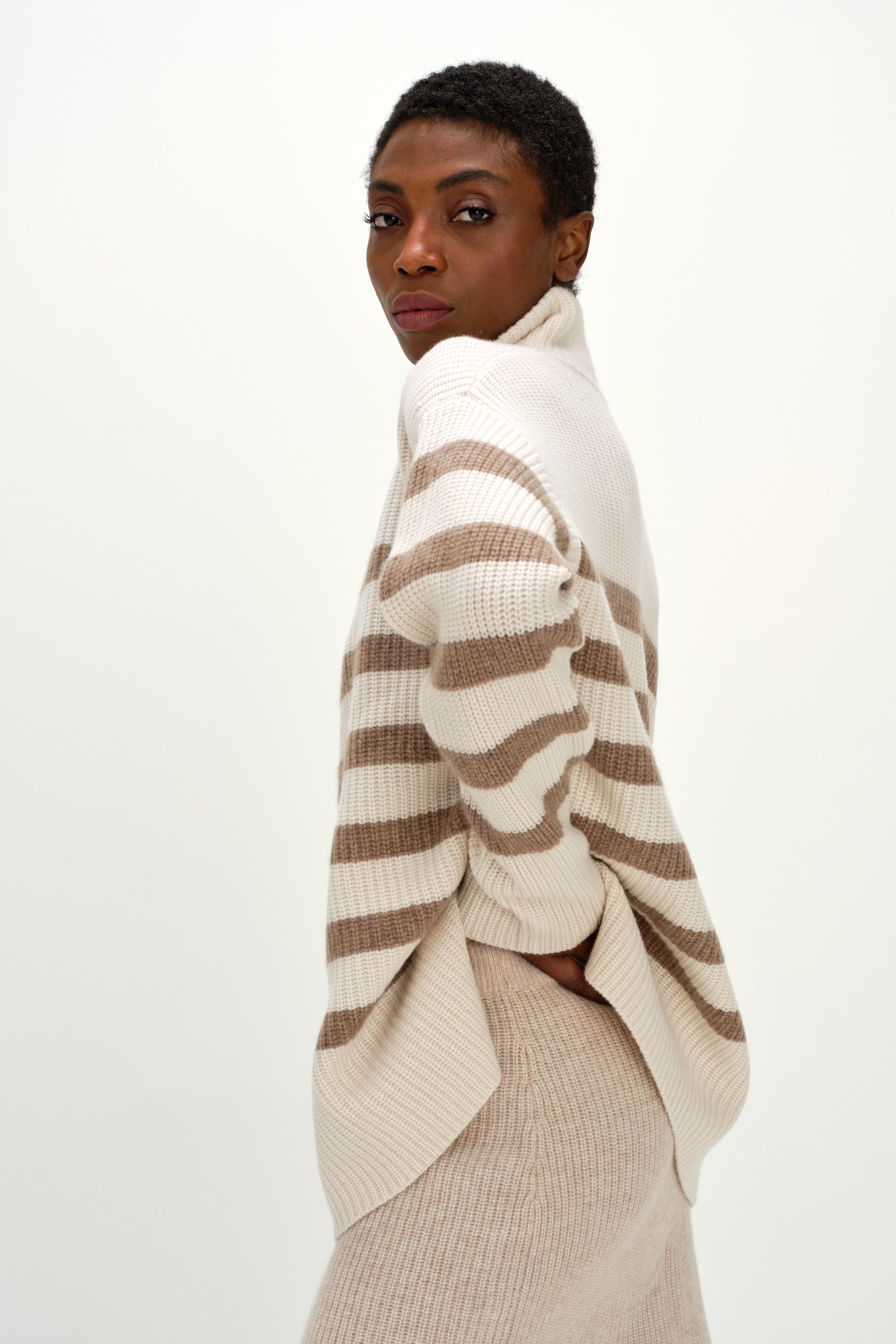 Davida Half Zip Striped Sweater Sweaters White/Mink