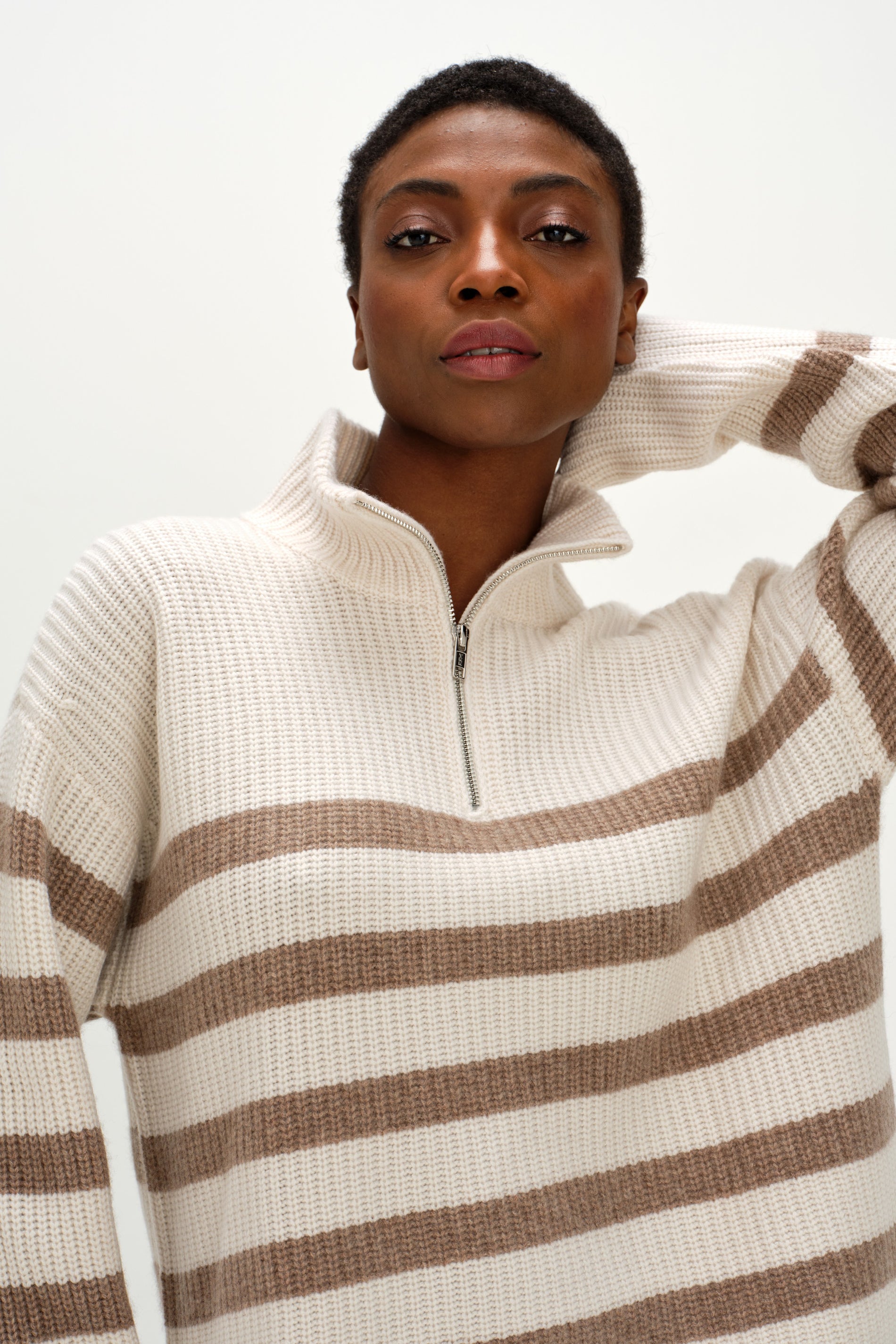 Davida Half Zip Striped Sweater Sweaters White/Mink