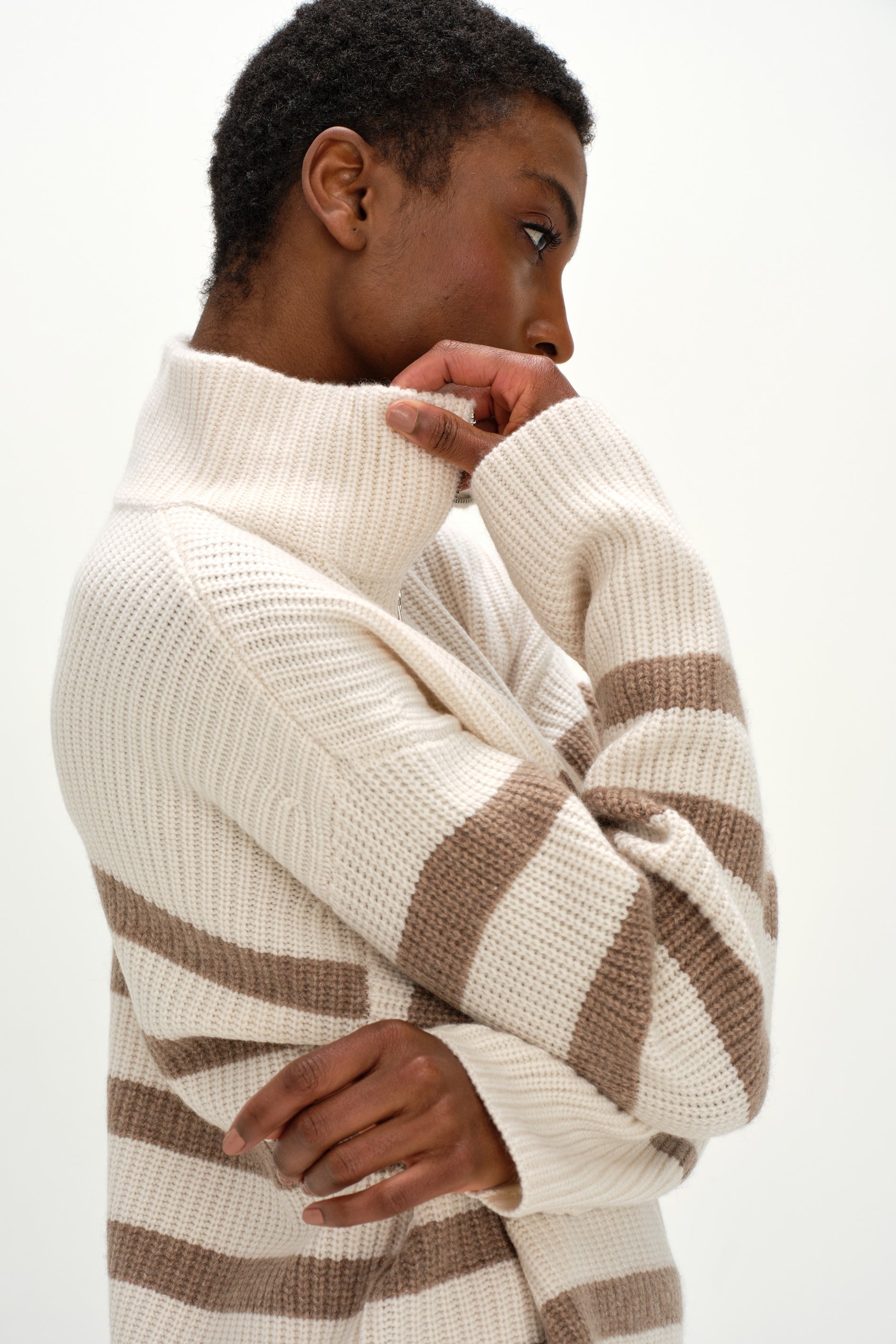 Davida Half Zip Striped Sweater Sweaters White/Mink