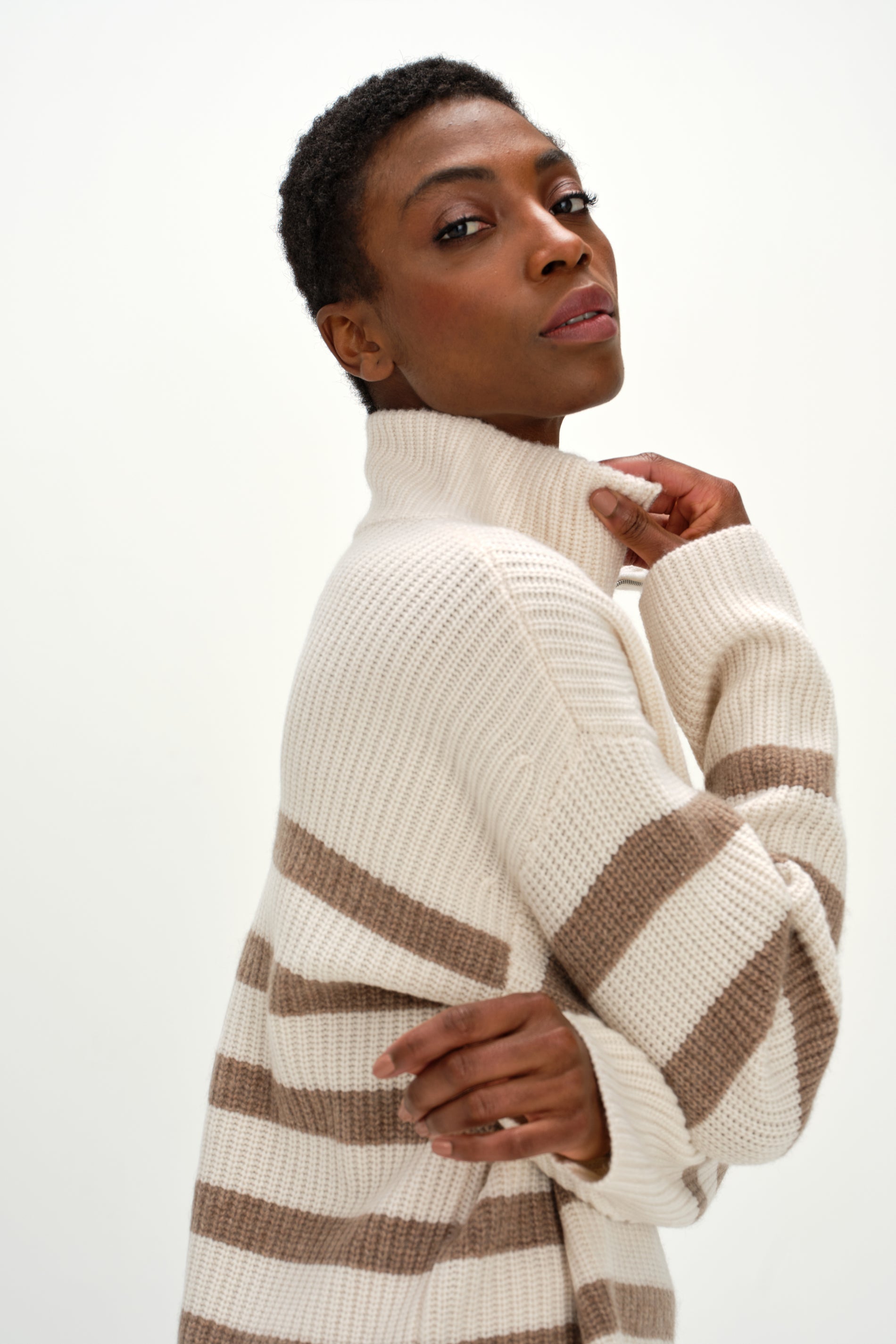 Davida Half Zip Striped Sweater Sweaters White/Mink