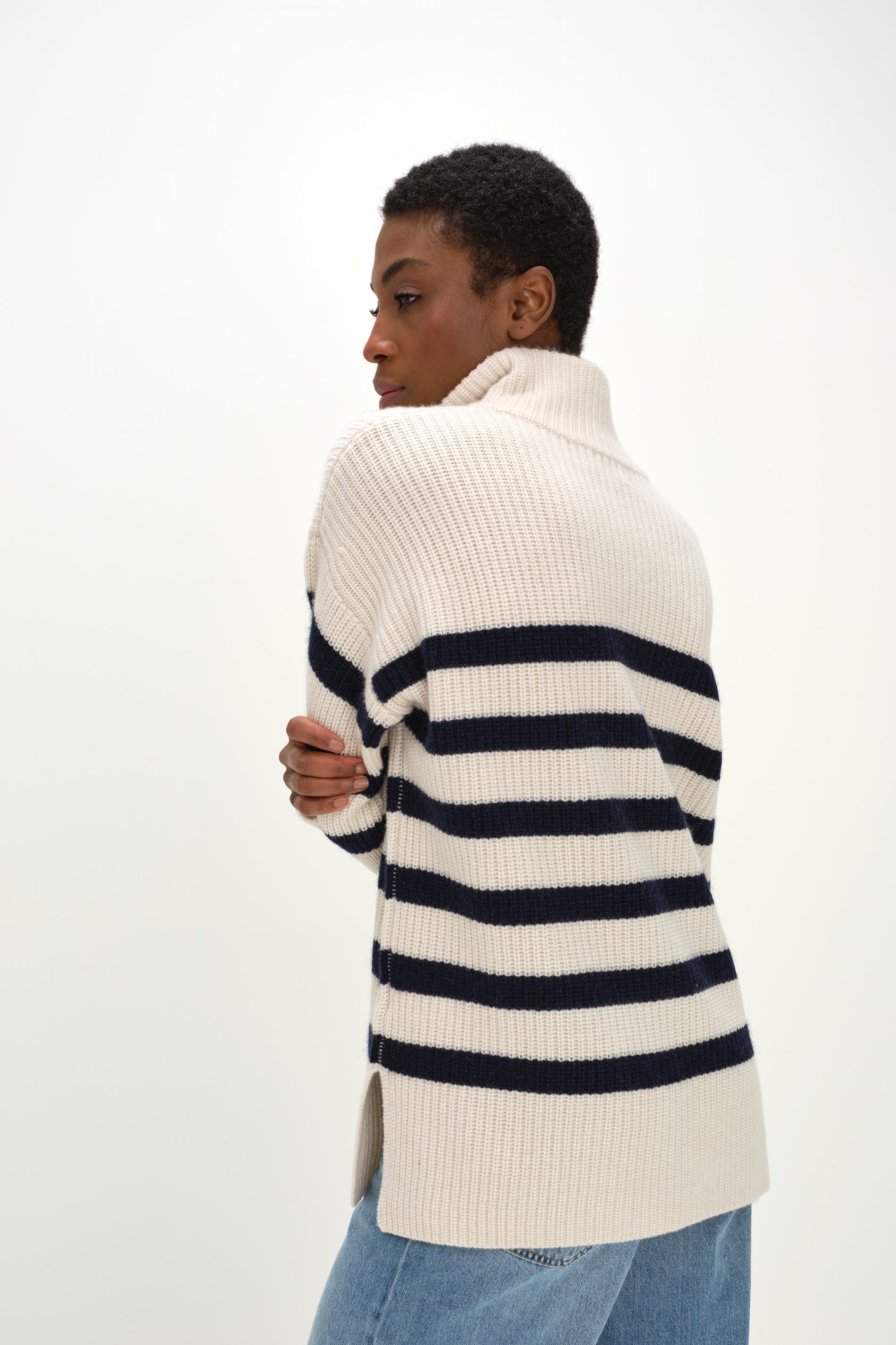 Davida Half Zip Striped Sweater Sweaters White/Navy