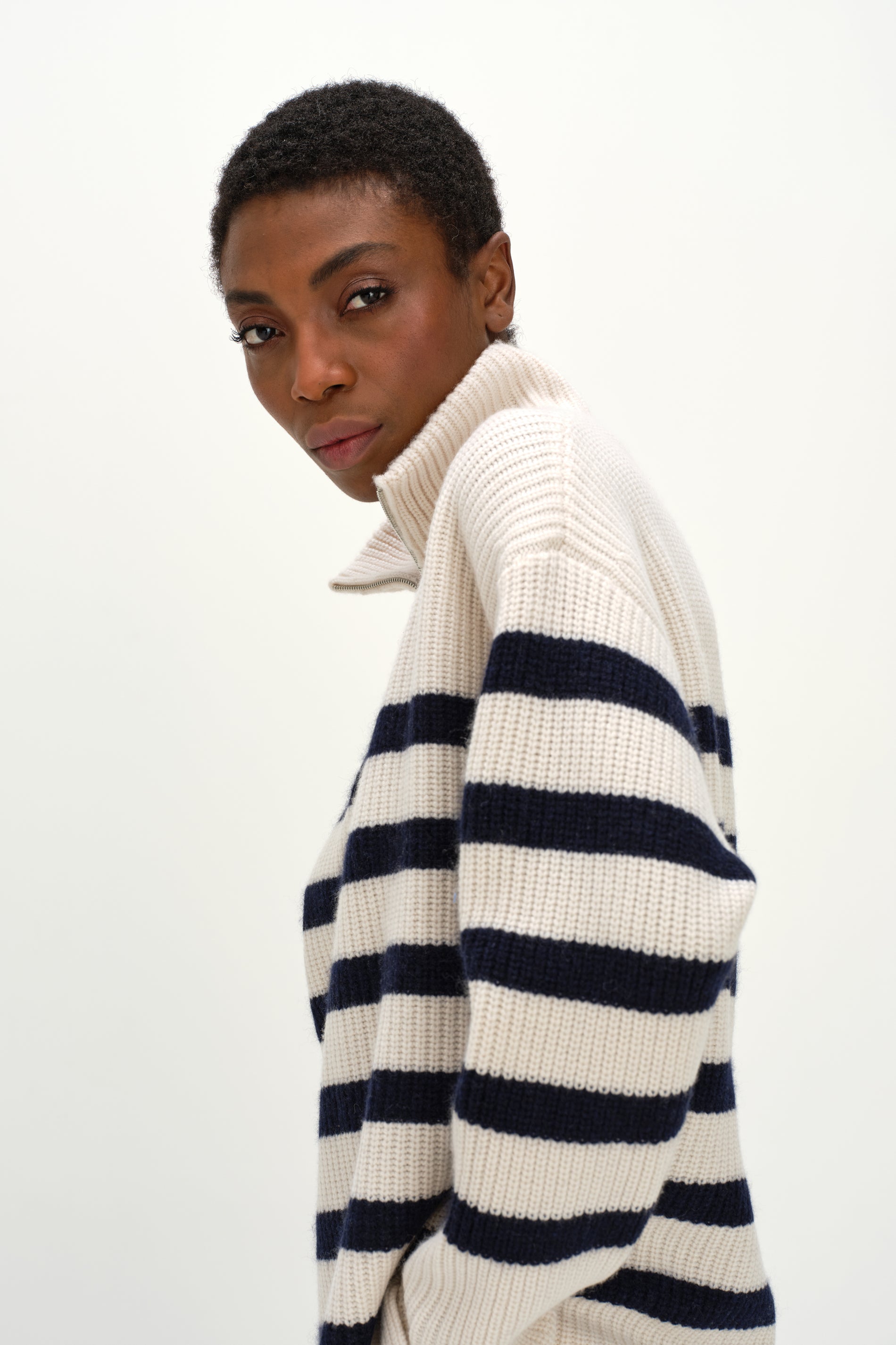 Davida Half Zip Striped Sweater Sweaters White/Navy